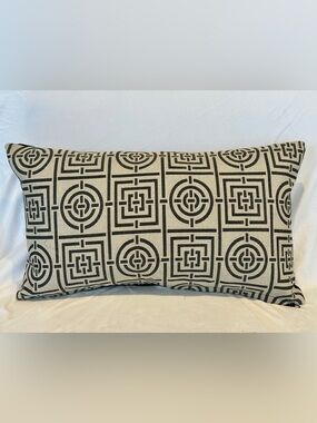 Designer Neutral Geometric Decorative Lumbar Pillow - Beige and Black 12”x20”